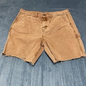 No Boundaries Carpenter Shorts Mens 38 Brown Cargo Pockets Workwear Frayed Hem